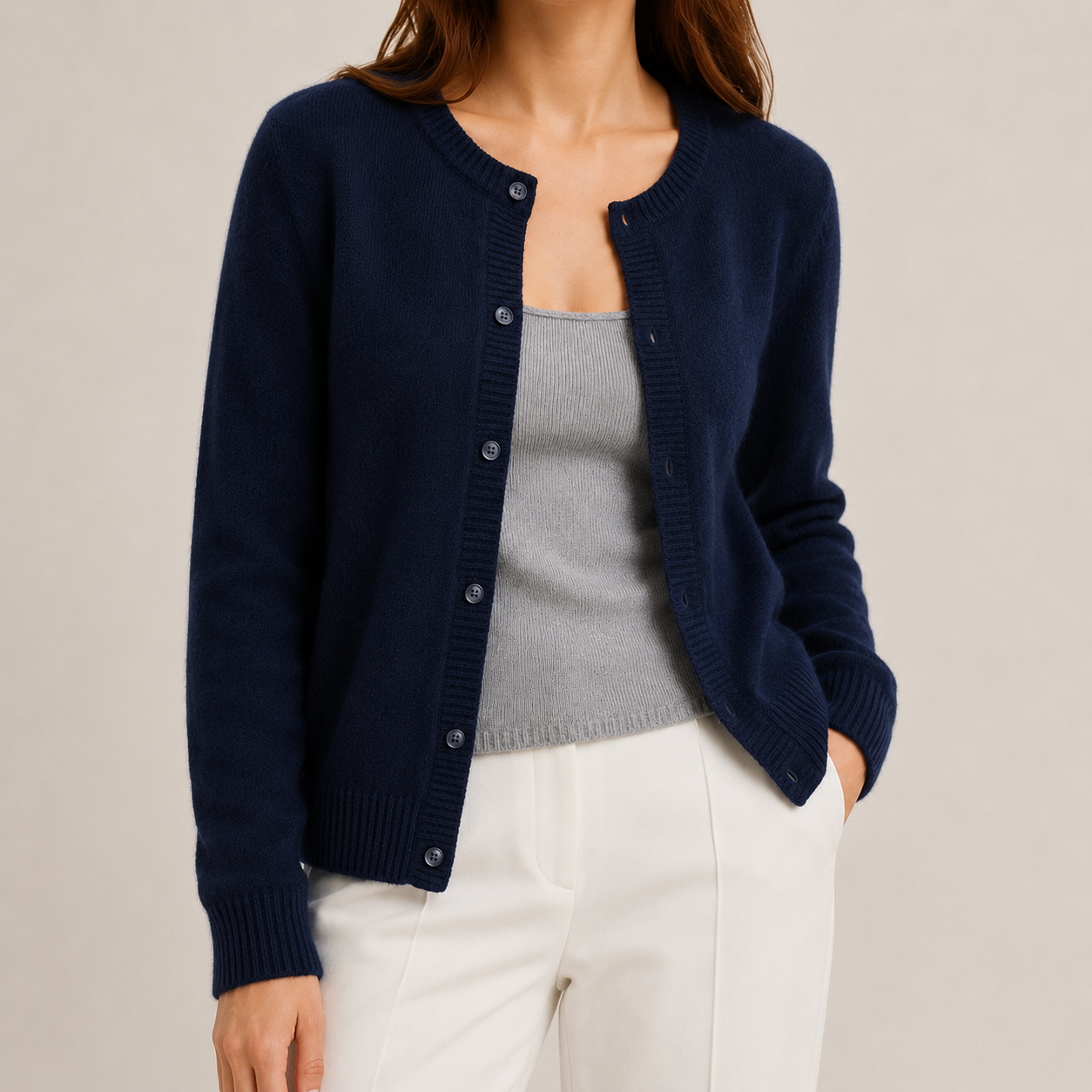 Soft Knit Wool-Blend Button-Front Cardigan