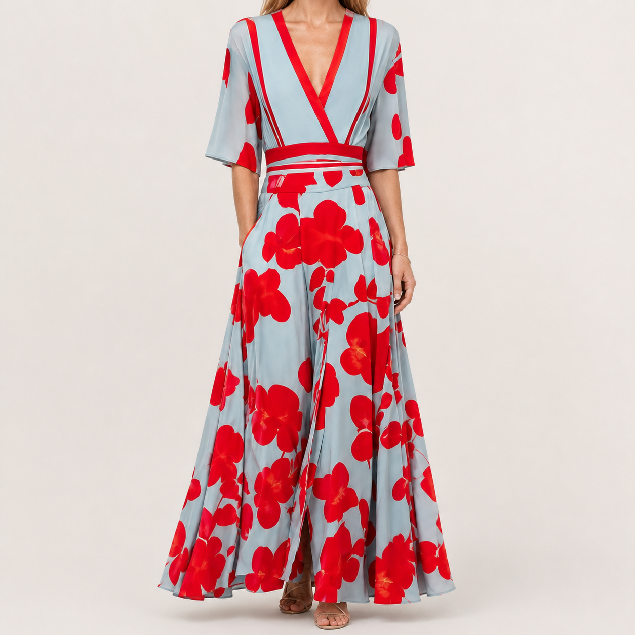 Floral V-Neck A-Line Maxi Dress