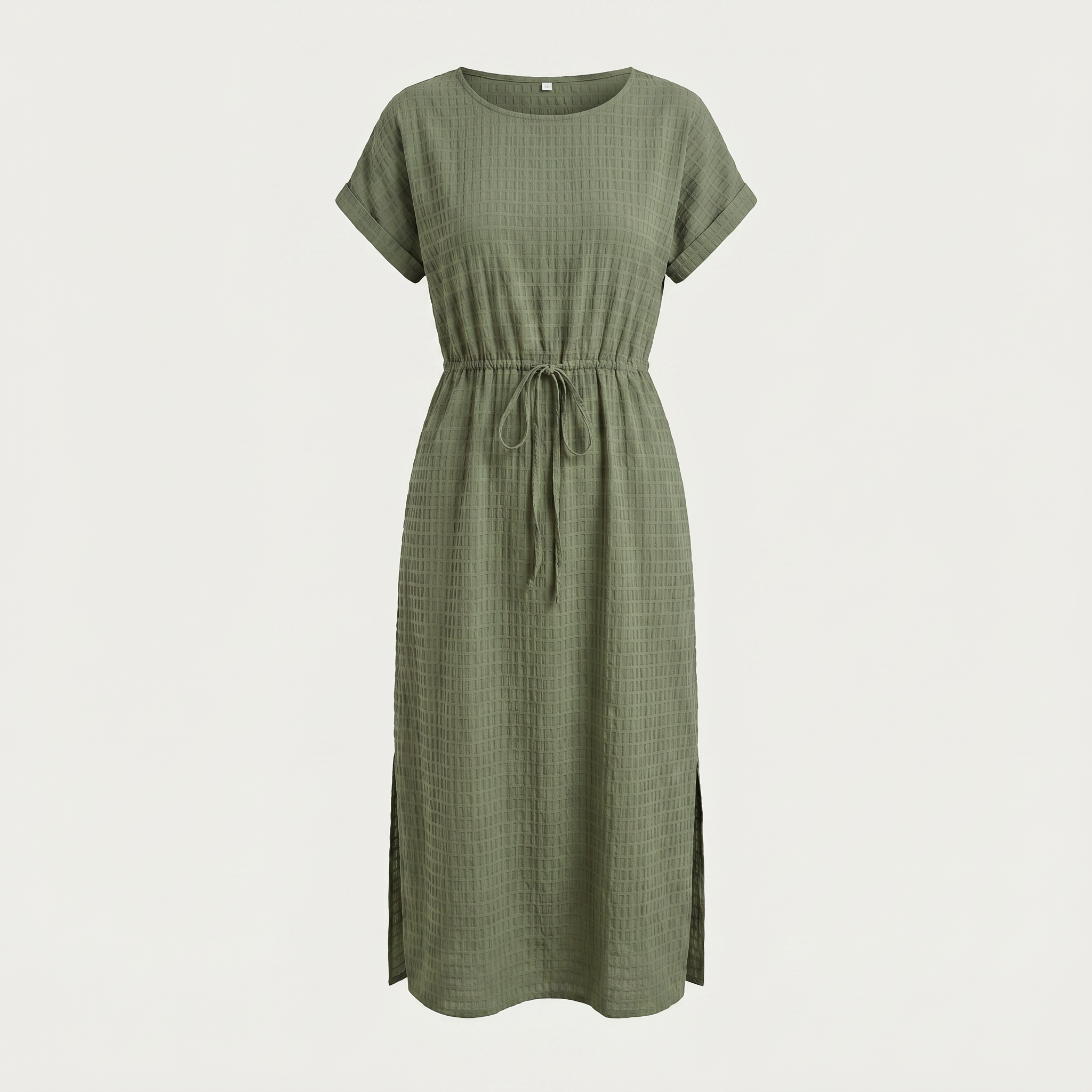 Green dress with a tie waist on a white background
