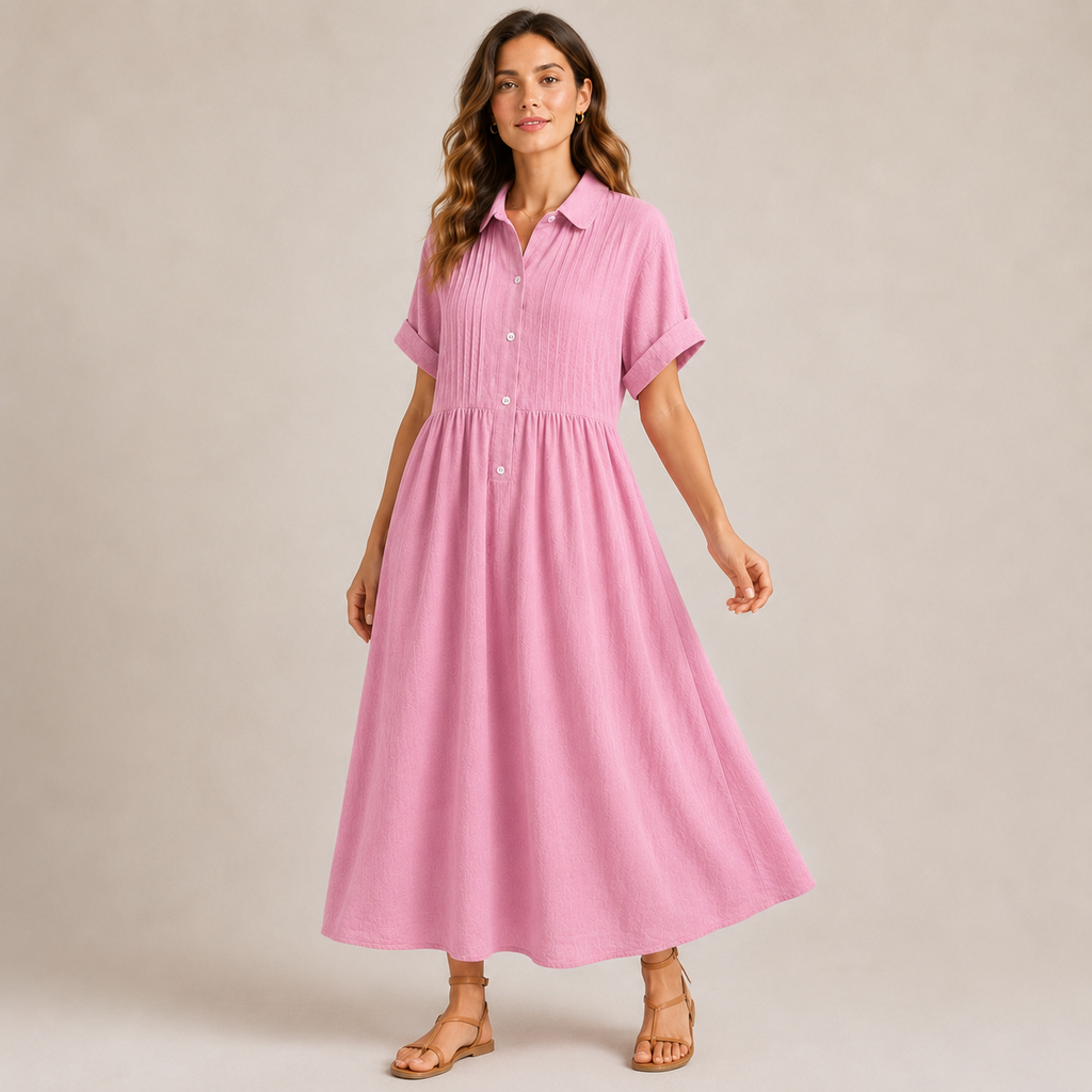 Relaxed Cotton Linen Collared Midi Dress