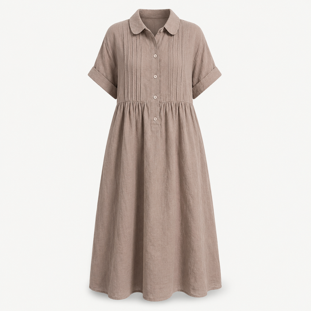 Relaxed Cotton Linen Collared Midi Dress