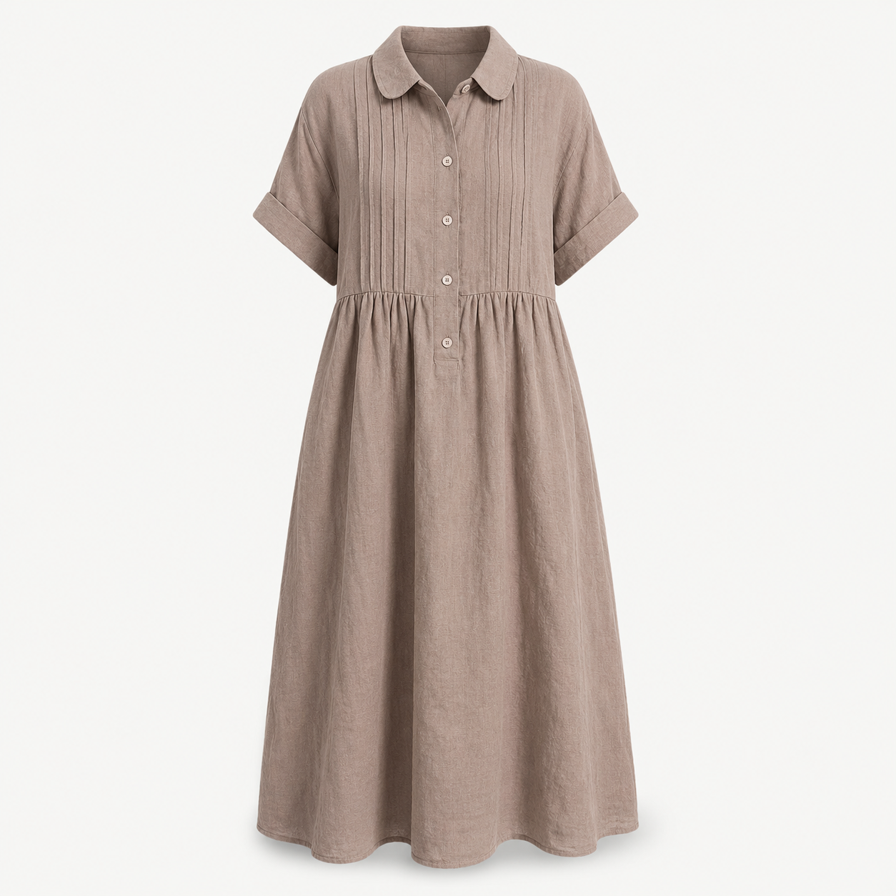 Relaxed Cotton Linen Collared Midi Dress