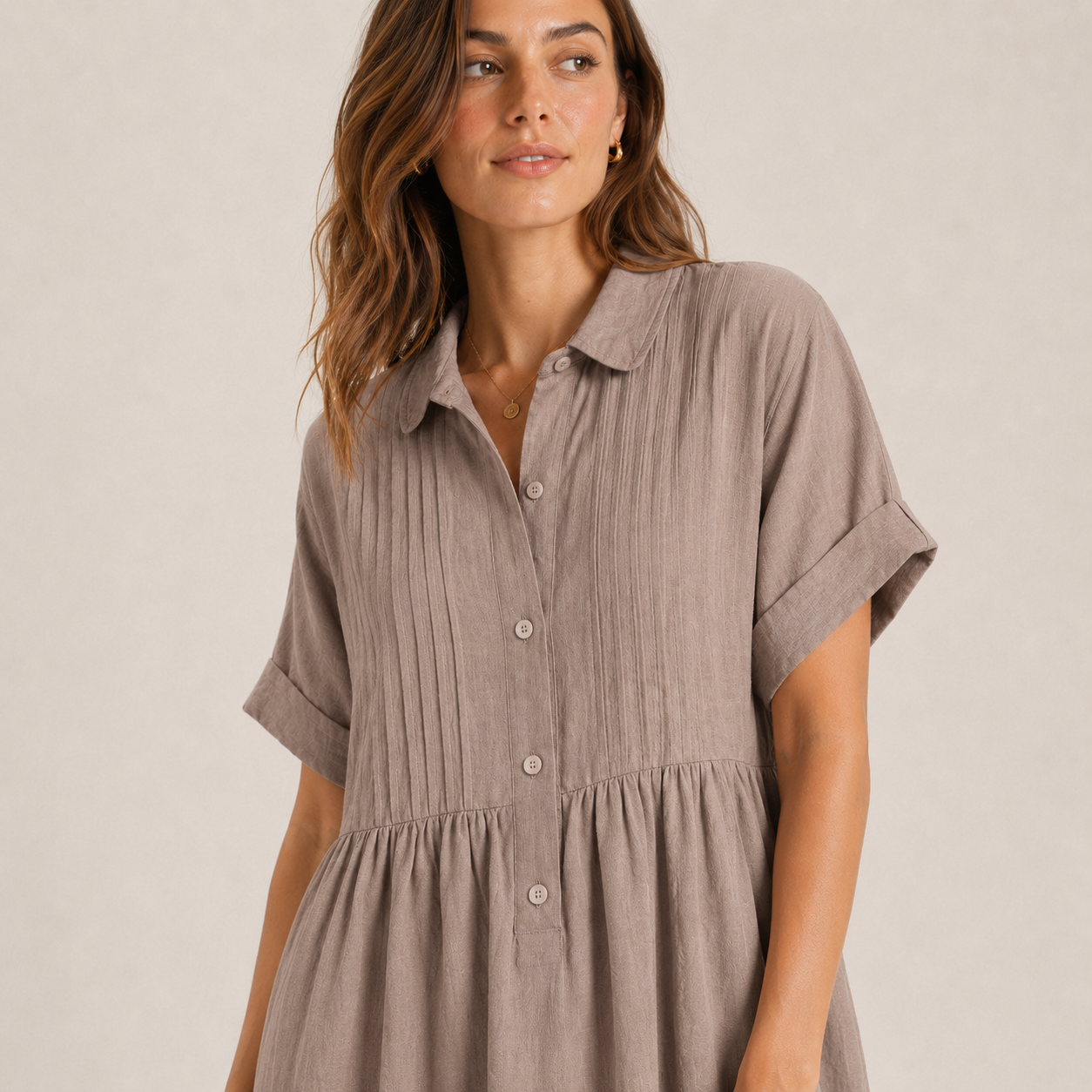 Relaxed Cotton Linen Collared Midi Dress
