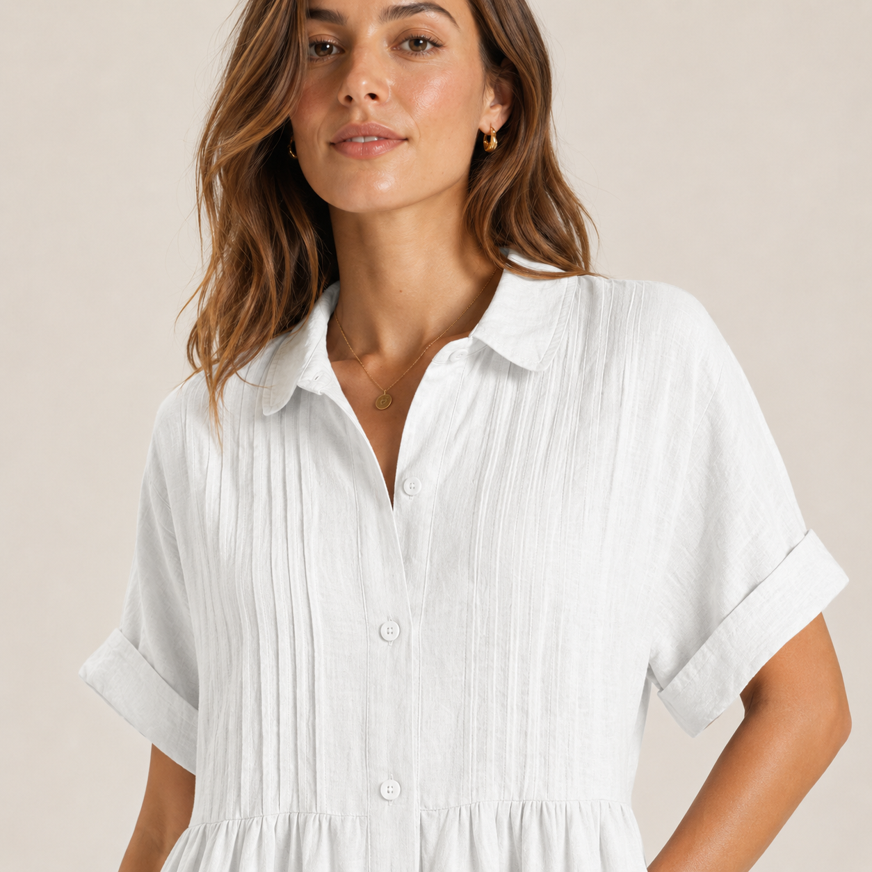 Relaxed Cotton Linen Collared Midi Dress