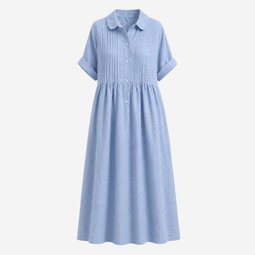 Relaxed Cotton Linen Collared Midi Dress