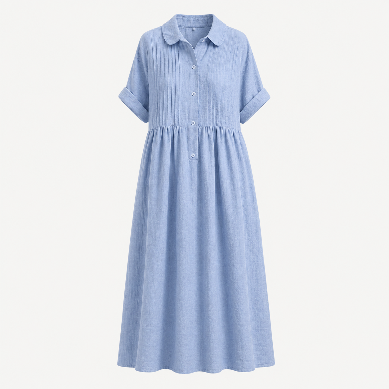 Relaxed Cotton Linen Collared Midi Dress