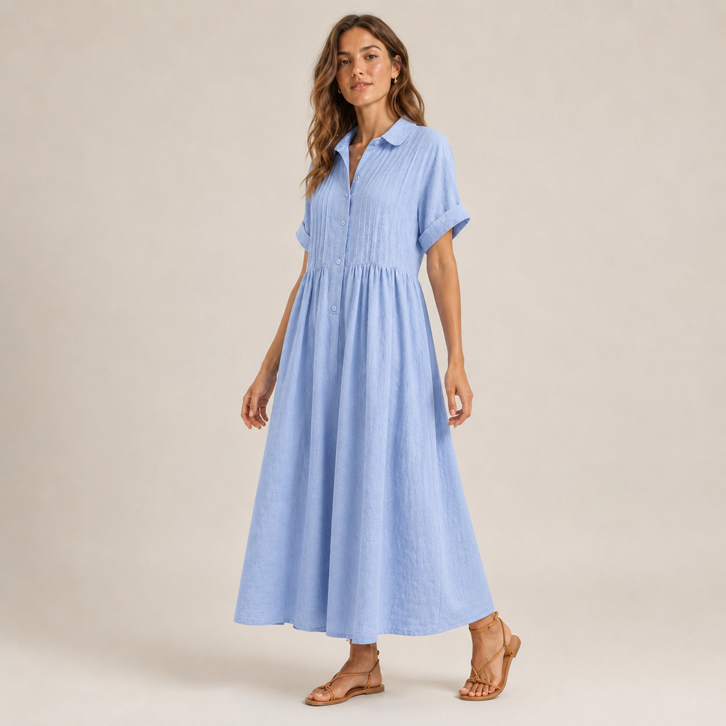 Relaxed Cotton Linen Collared Midi Dress