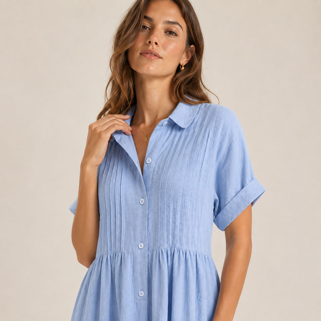 Relaxed Cotton Linen Collared Midi Dress