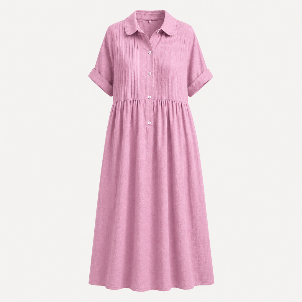 Relaxed Cotton Linen Collared Midi Dress