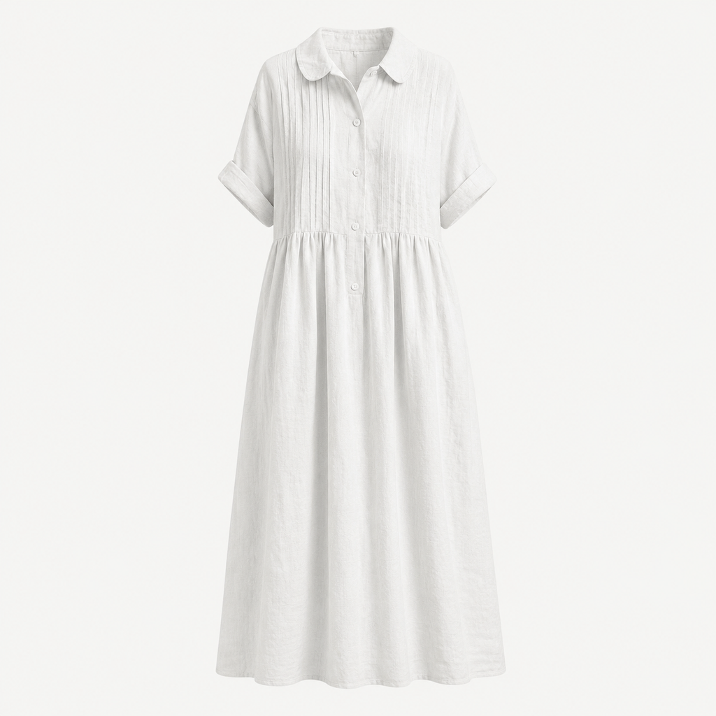 Relaxed Cotton Linen Collared Midi Dress
