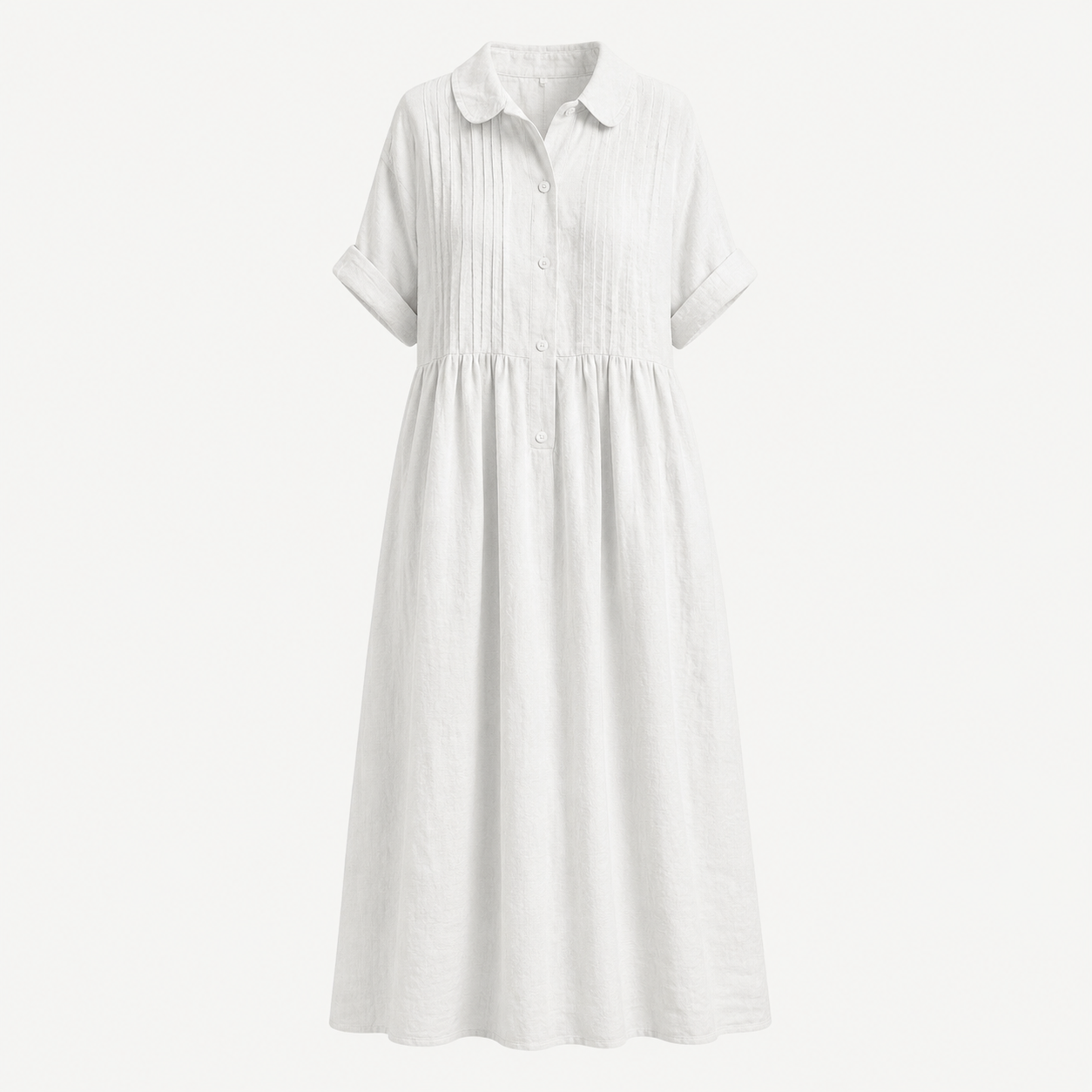 Relaxed Cotton Linen Collared Midi Dress