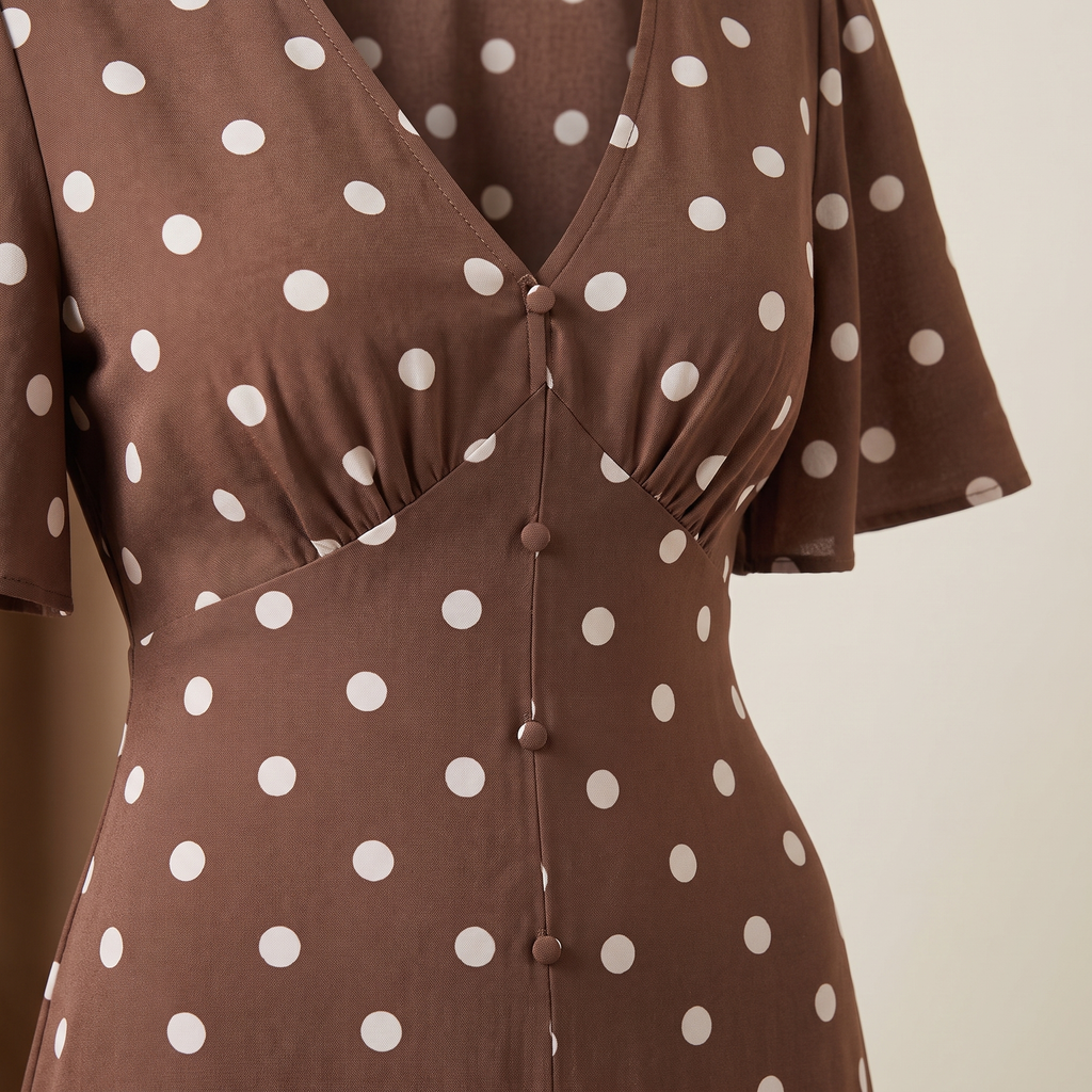 Polka Dot Button-Front Midi Dress