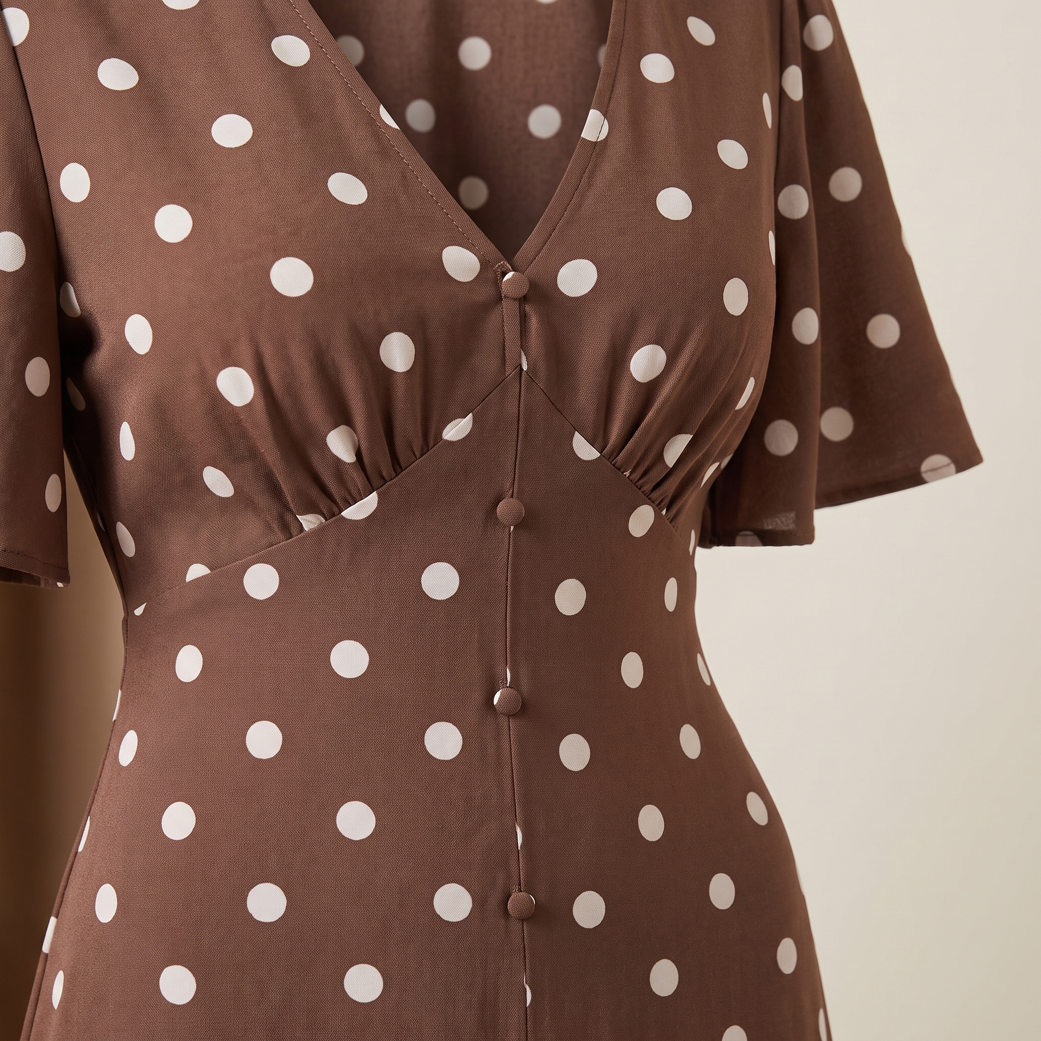 Polka Dot Button-Front Midi Dress
