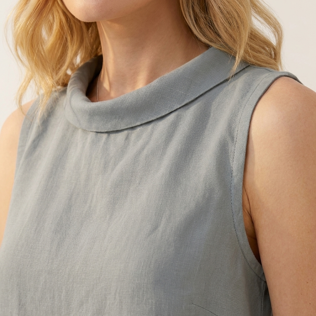 Close-up of the gray top roll collar detail